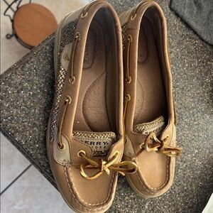 Sperry Brown Boat Shoes with Gold Laces